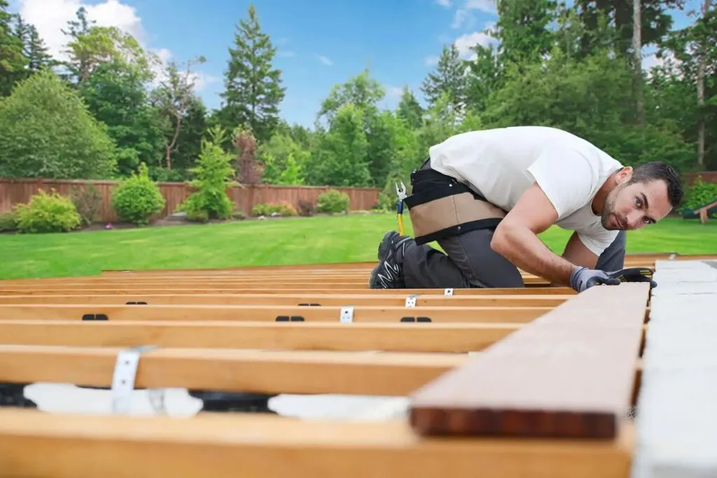 a professional contractors building custom outdoor deck